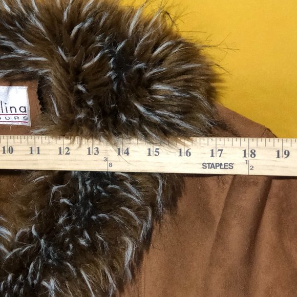 Carolina Colours Womens Size M Tan Genuine Suede Leather Faux Fur Shearling Coat - Picture 6 of 12